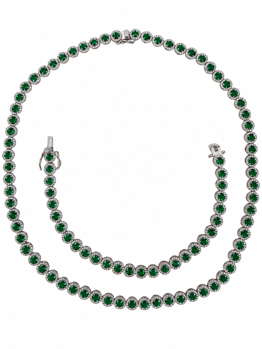 Emerald Green CZ Halo Tennis Necklace and Bracelet Silver Tone Set by Rachel Zoe